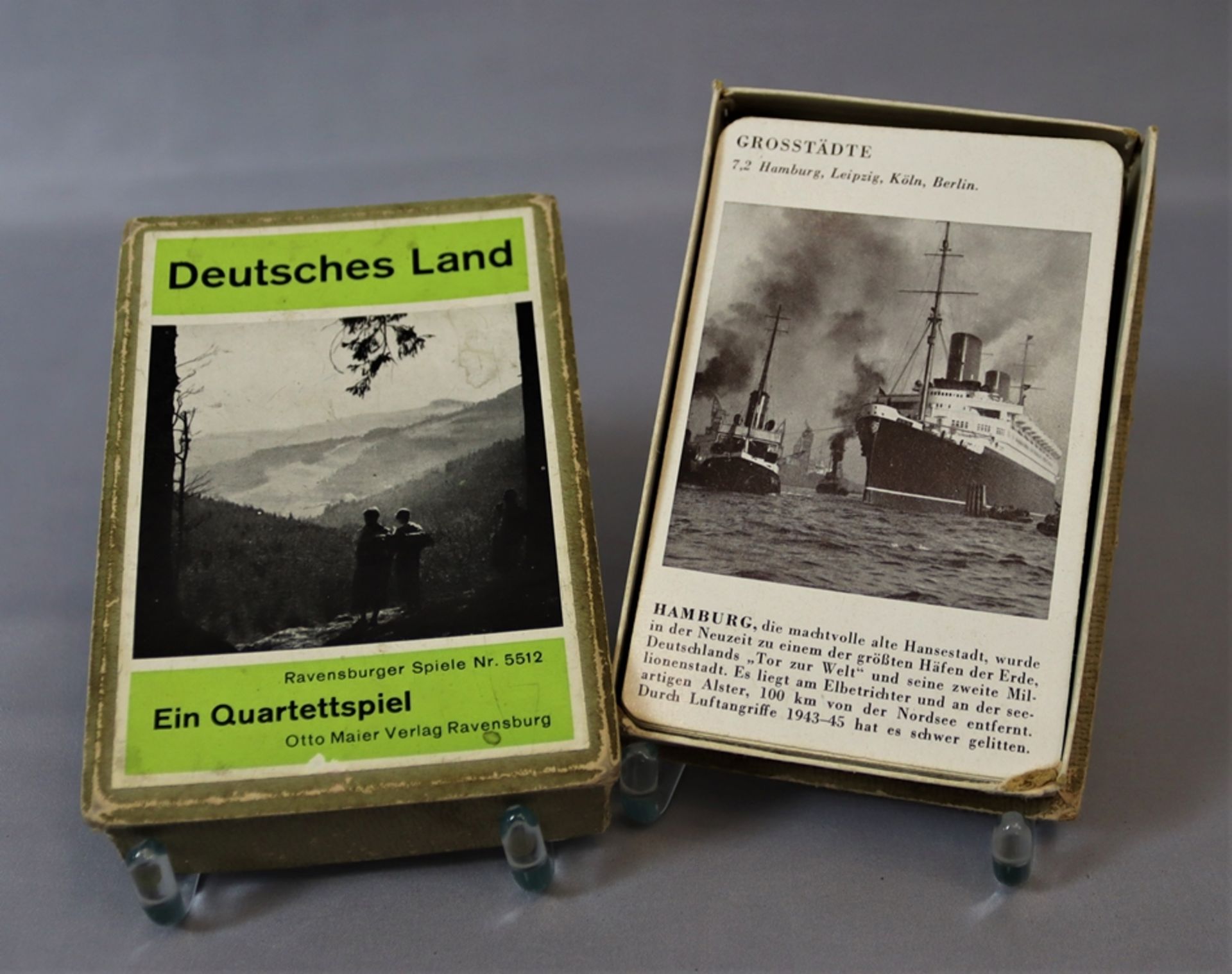 Kartenspiel, Quartett "Deutsches Land", Ravensburger Spiele (Otto-Mayer-Verlag) vor 1945, Siebdruck