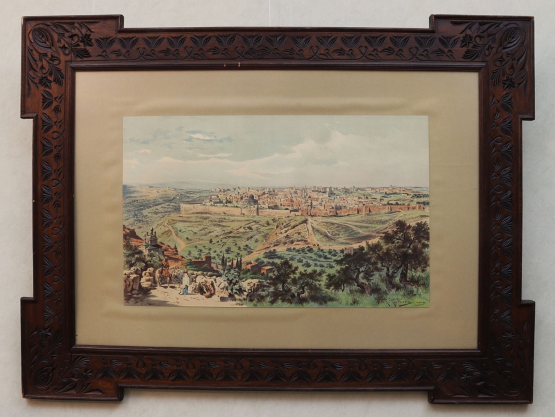 Farblithographie Ansicht einer arabischen Stadt, sign. F. Perlberg, 1898