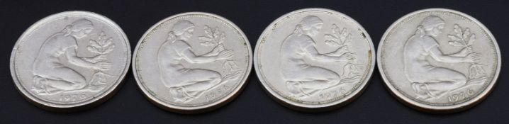 4 x 50 - Pfennigstücke Deutschland Jahrgang 1976