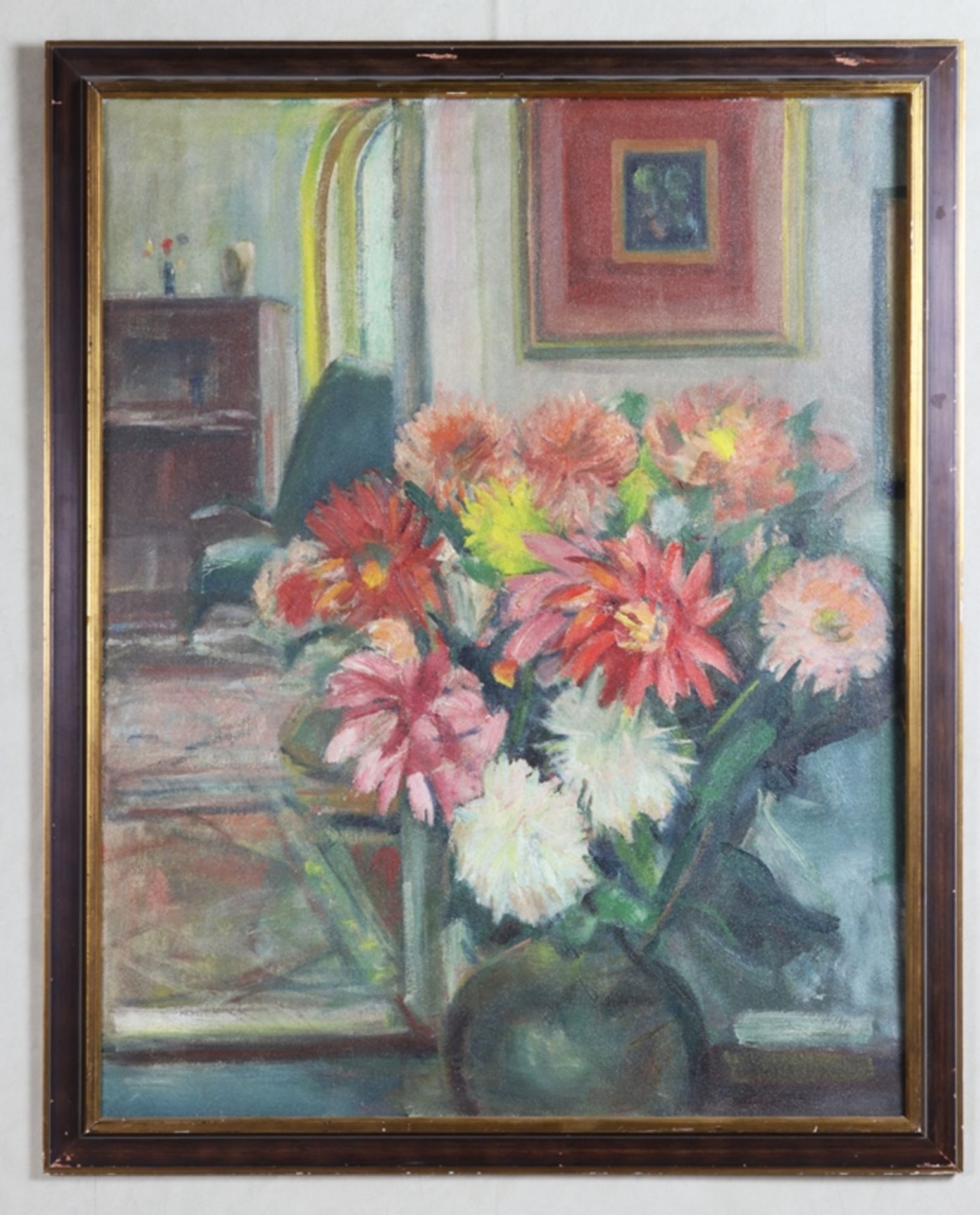 Ölgemälde, Blumenstillleben mit Interieur, Kurt Mohr 1886 - 1973 - Bild 2 aus 2