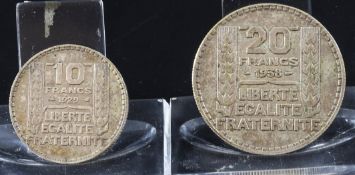 Lot Franc Münzen - 10 Francs u. 20 Francs - 1929 / 1938, Republique Fracaise