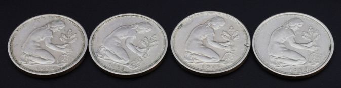 4 x 50 - Pfennigstücke Deutschland Jahrgang 1975