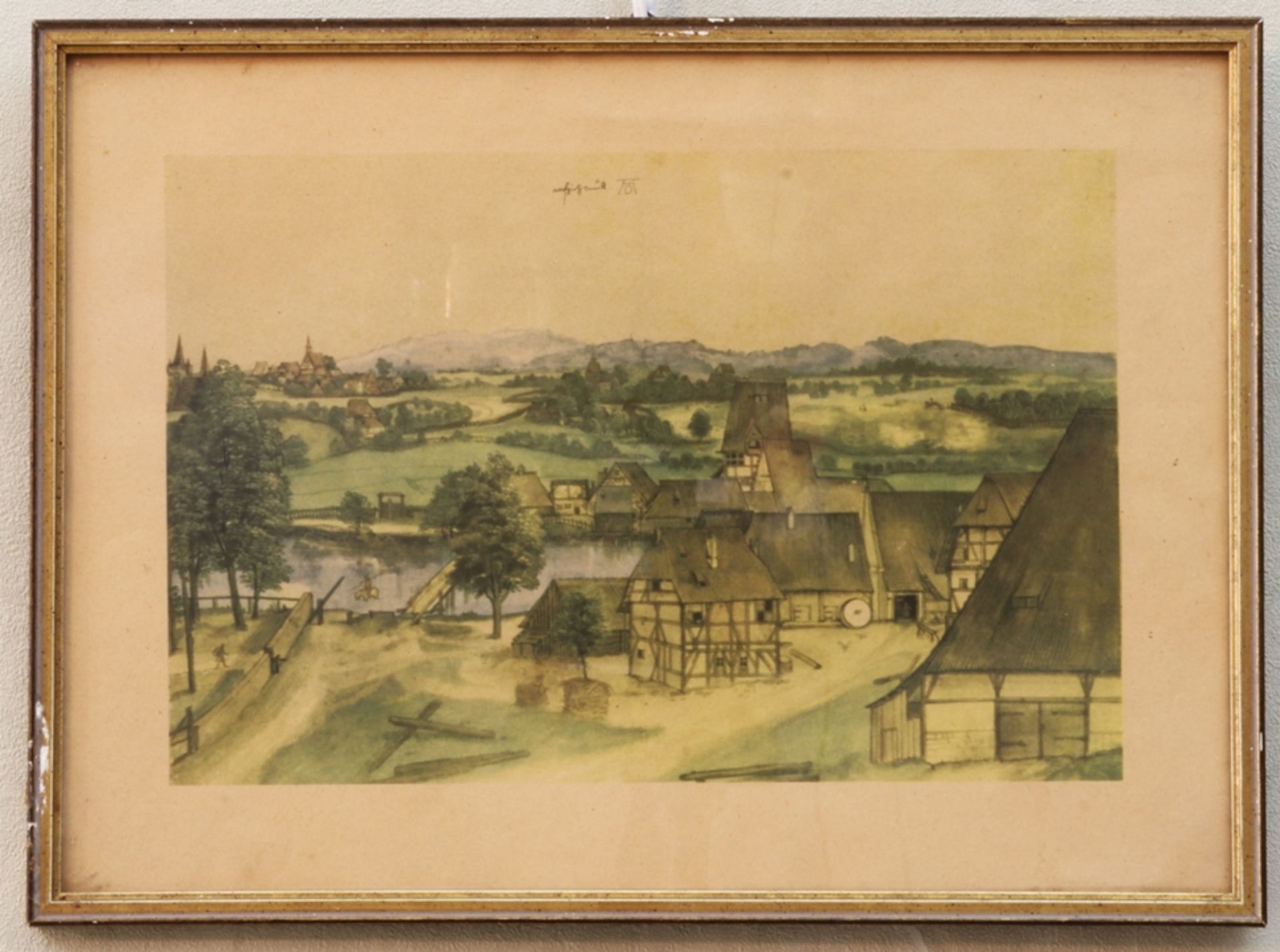 Farblithografie, die Drahtzieher Mühle nach Albrecht Dürer 1471 - 1529, Anfang des 20.Jh. 