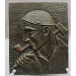Bronze Wandrelief, Motiv eines Bergmanns, wohl Constantin Meunier, erste Hälfte des 20.Jh., Deutsch