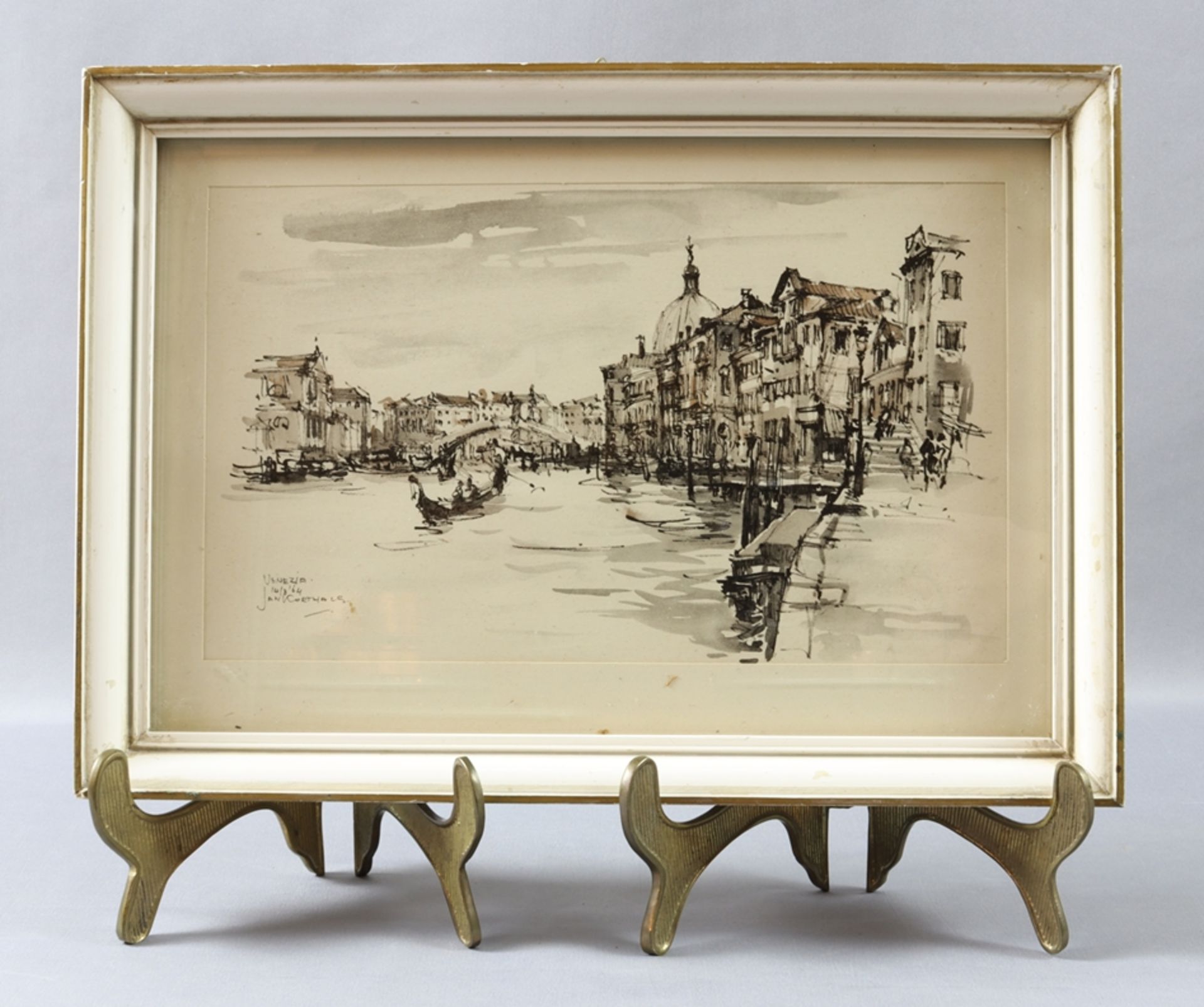 Aquarellierte Tuschfederzeichnung, Titel "Venedig", sign. Jan Korthals 1916-1972