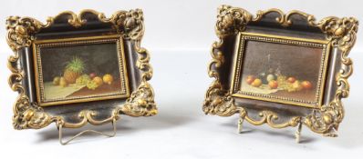 Ölgemälde, Paar Barock Miniatur Früchte - Stillleben um 1860, Deutsch