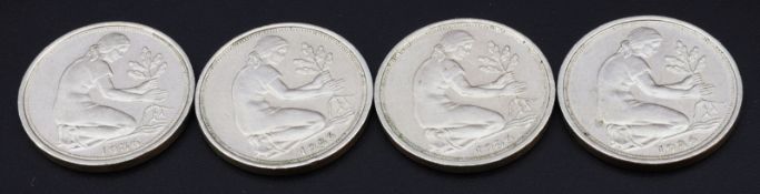 4 x 50 - Pfennigstücke Deutschland Jahrgang 1986
