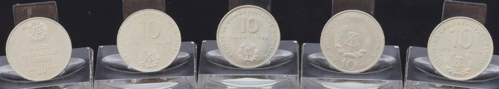 Lot von 5 DDR Münzen - 10 Mark der DDR
