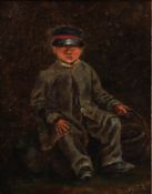 Ölgemälde, Studie eines sitzenden Jungen mit Korb, Heinrich Georg Crola 1804 -1879