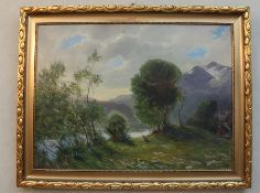 Ölgemälde, Flusslandschaftsbild, signiert mit F. Hahn 1879-1954