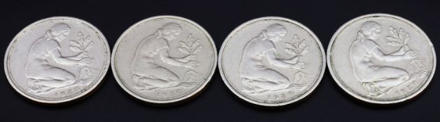 4 x 50 - Pfennigstücke Deutschland Jahrgang 1980