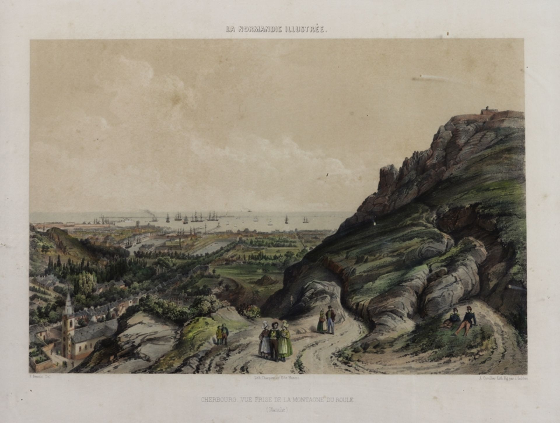 Lithographie, Frankreich, Blick in die Normandie, vor 1900 - Bild 2 aus 2