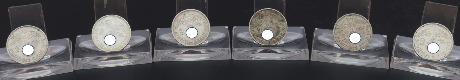 2 Reichsmark Münzen x 5 Stück, Deutsches Reich 1937-1939 - Image 2 of 2