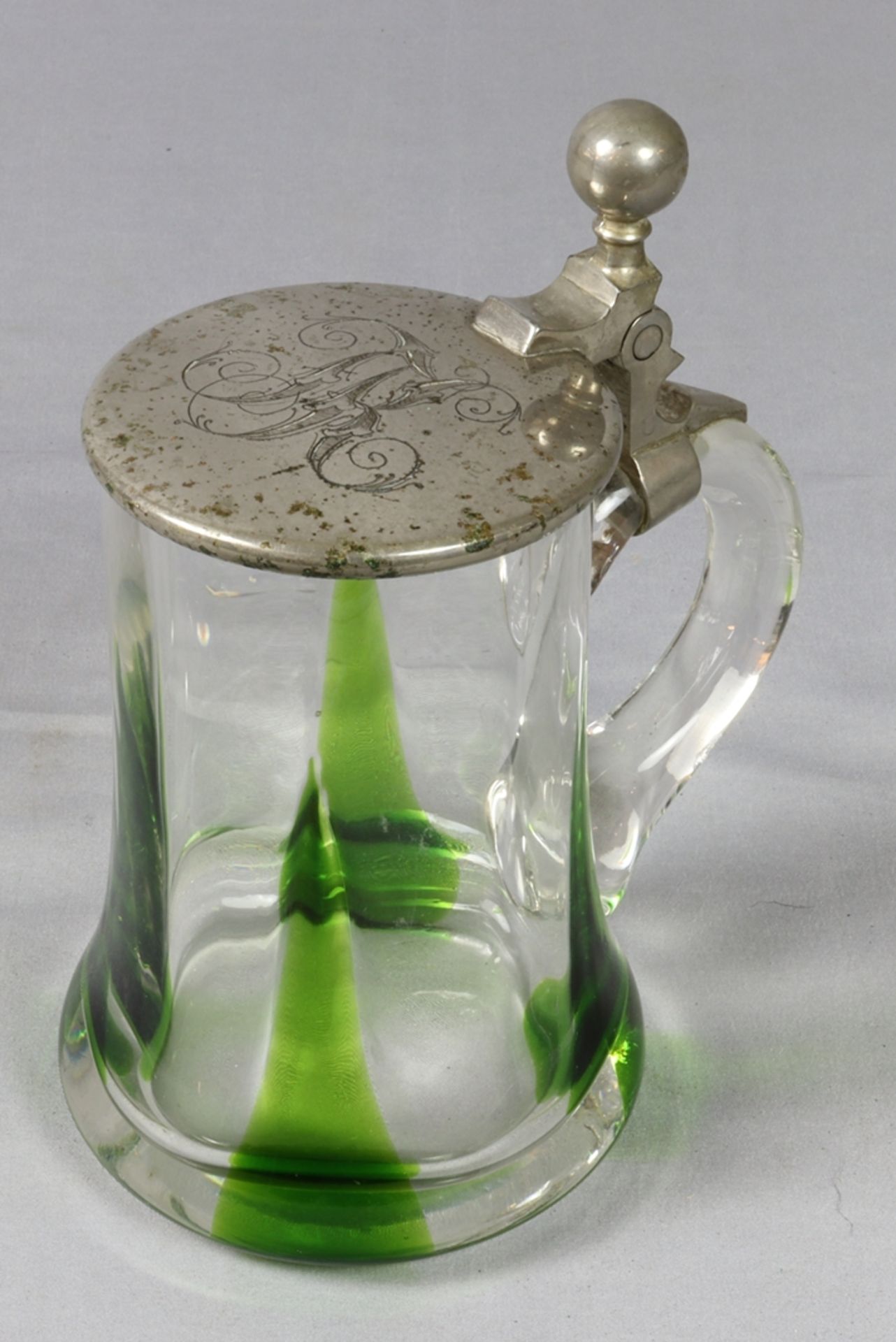 Jugendstil Bier/Glaskrug mit Deckel, Deutsch um 1910