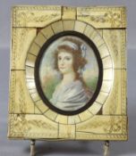 Porträtmalerei, Elfenbein Miniatur, 18.Jh. im Zopfstil, Damenporträt, unbekannter Künstler
