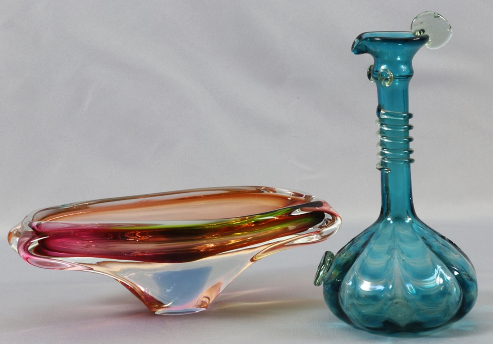 2 Glasobjekte, Schale und Vase 60er - 70er Jahre des 20.Jh., Deutsch