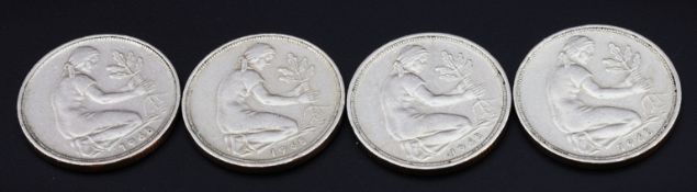 4 x 50 - Pfennigstücke Deutschland Jahrgang 1968
