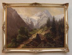 Ölgemälde, Der Rechenpass in den Dolomiten, signiert Carl Prestele 1839-ebenda