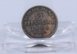 Preußische Scheide Münze, 3 Pfenninge 1865