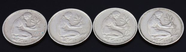 4 x 50 - Pfennigstücke Deutschland Jahrgang 1977