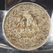 Silbermünze, Schweiz 1 Franken 1944 Silber - Stehende Helvetia