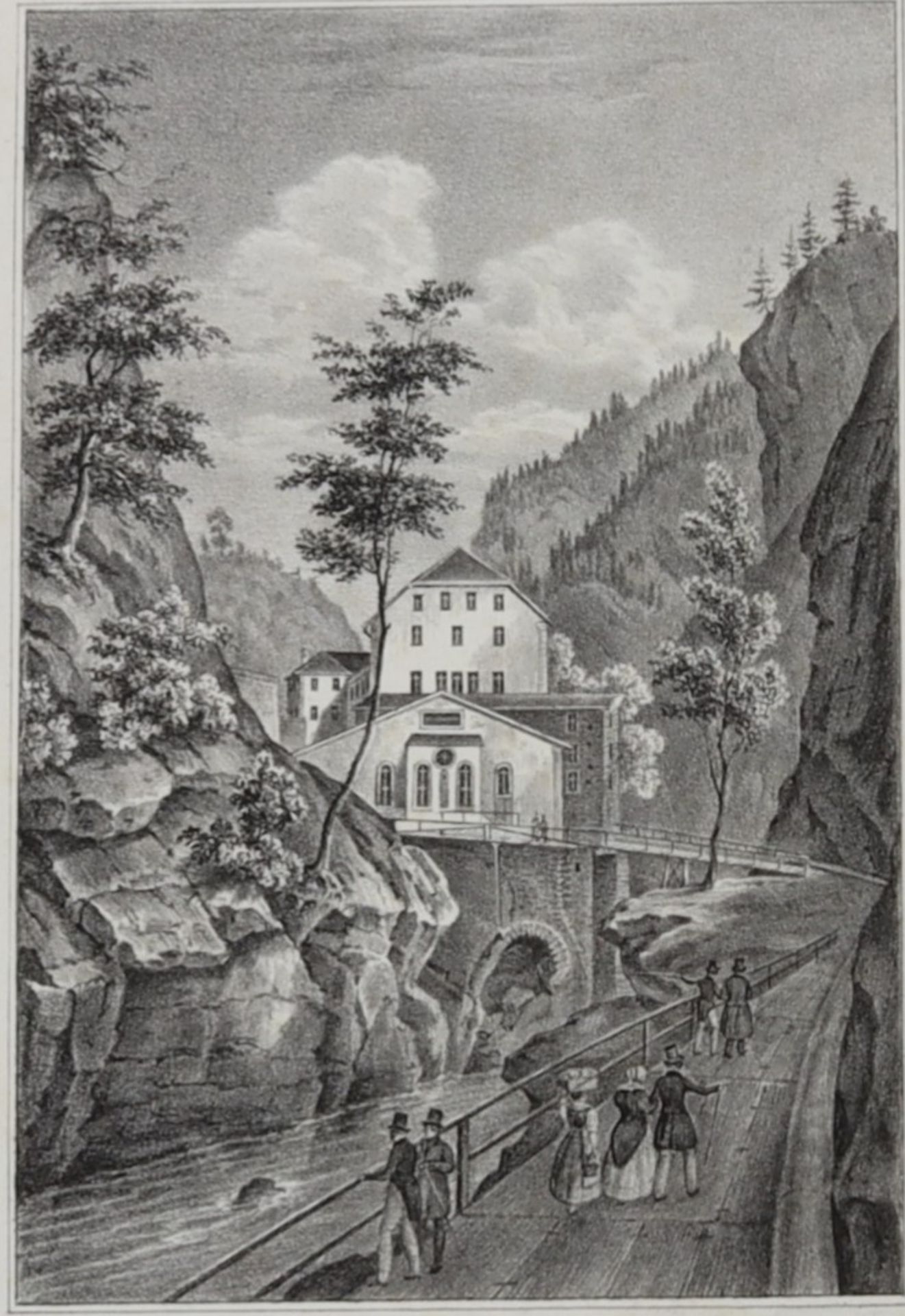 Stahlstich, "Ansicht von Bad Pfäfers von der Südseite", 19.Jh., Österreich - Bild 2 aus 2