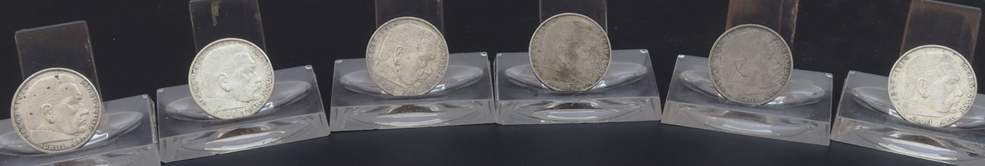 2 Reichsmark Münzen x 5 Stück, Deutsches Reich 1937-1939