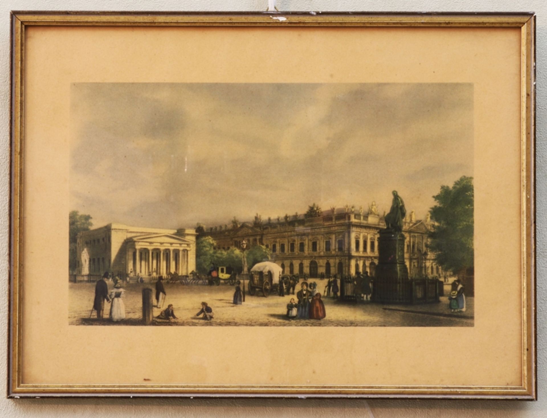 Farblithografie, Neue Wache/Ehrenmal u. Zeughaus, Unter den Linden um 1830, Anfang des 20.Jh.