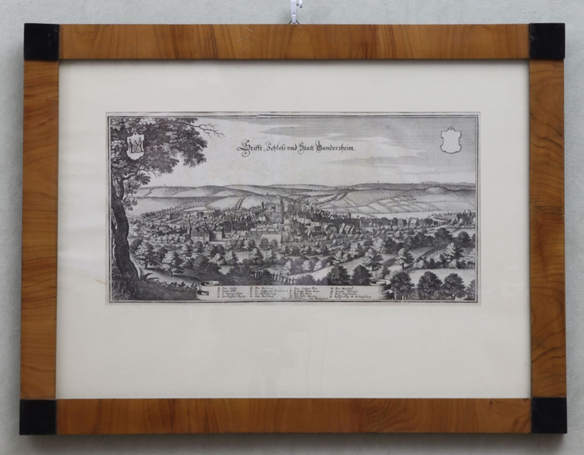 Kupferstich von M. Merian, Stadtansicht von Gandersheim der Bergbaustadt, 17.Jh., Deutsch