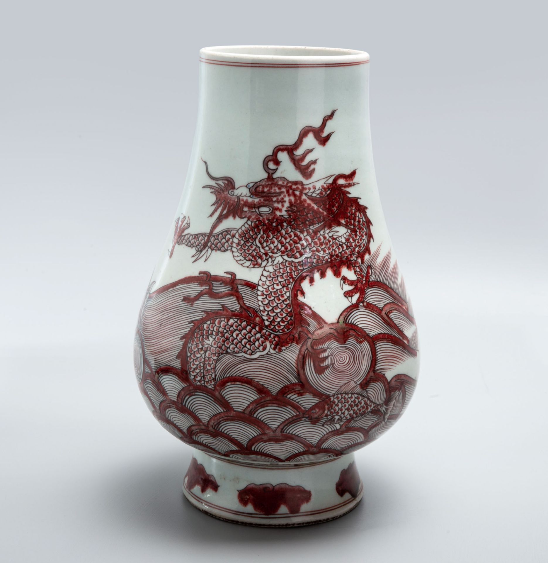 A Fine White and Copper Red Chinese Porcelain Vase, China, Qing Dynasty Kangxi mark