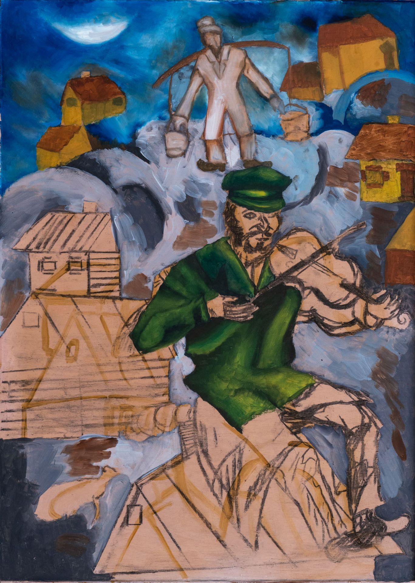Unidentified Jewish Russian Artist, Early 20th Century, Fiddler on the Roof