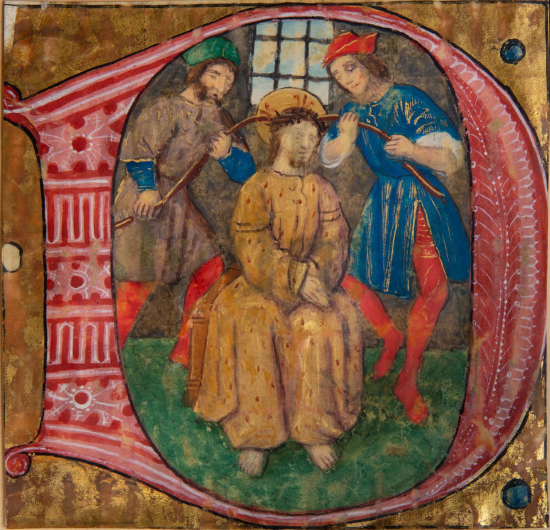 A Double Sided Illuminated Miniature, Christ Crowned with Thorns, Netherlands, 15th Century