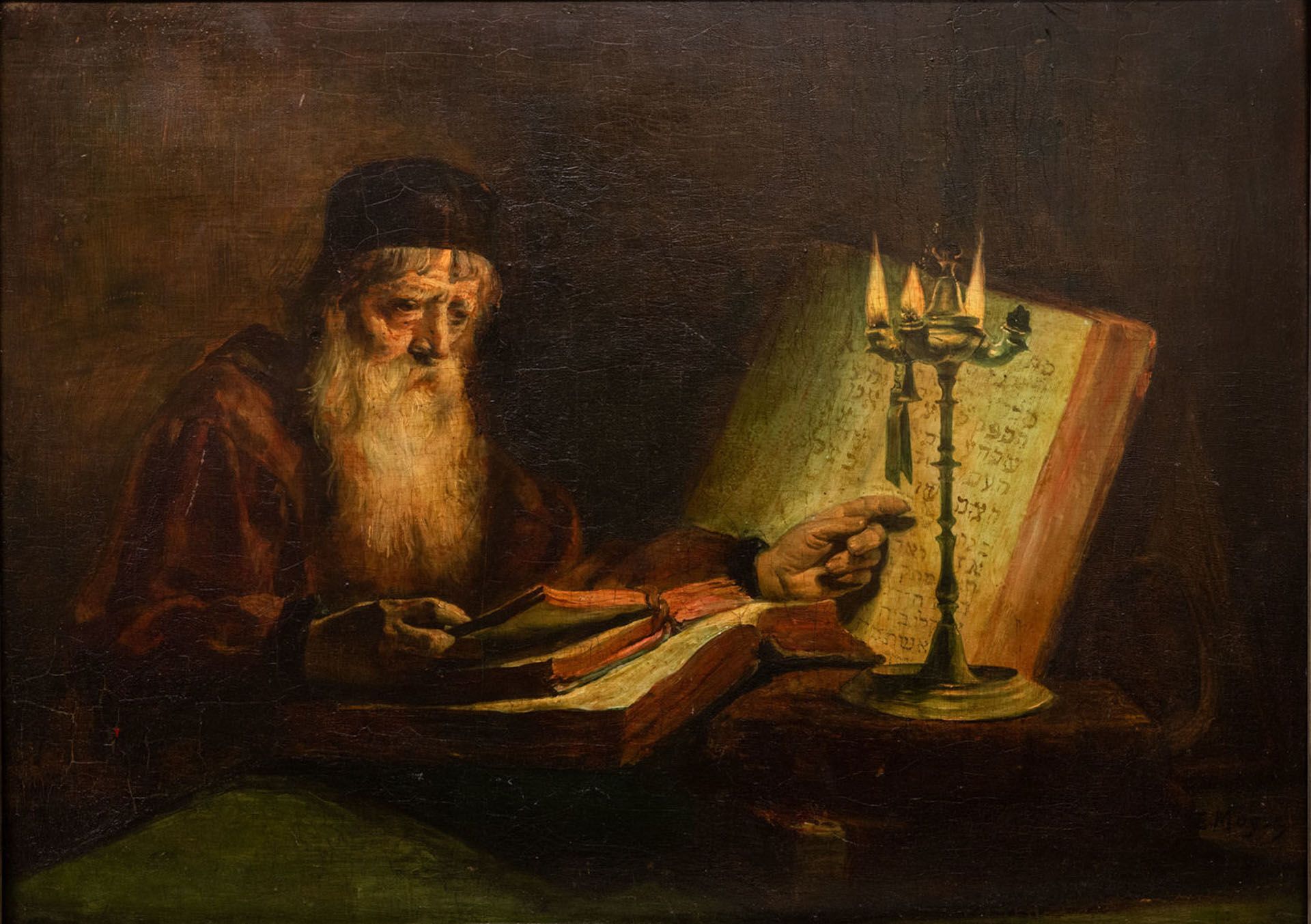 Eduard Moyse (1827-1908), Candlelight Torah Study