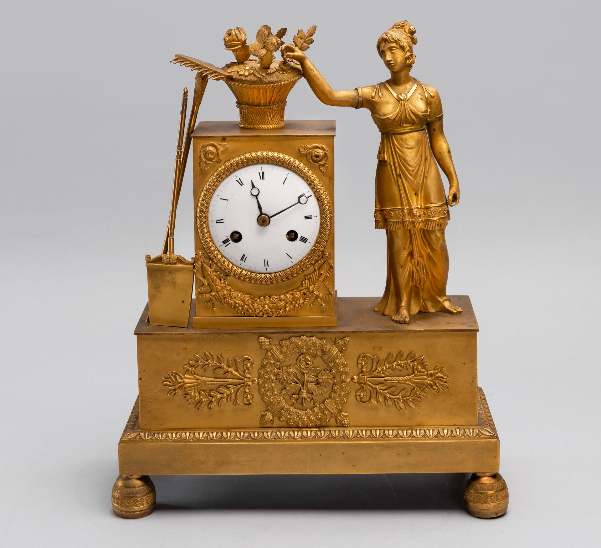 An Empire Gilt Bronze Mantel Clock, France, 19th Century - Image 2 of 5