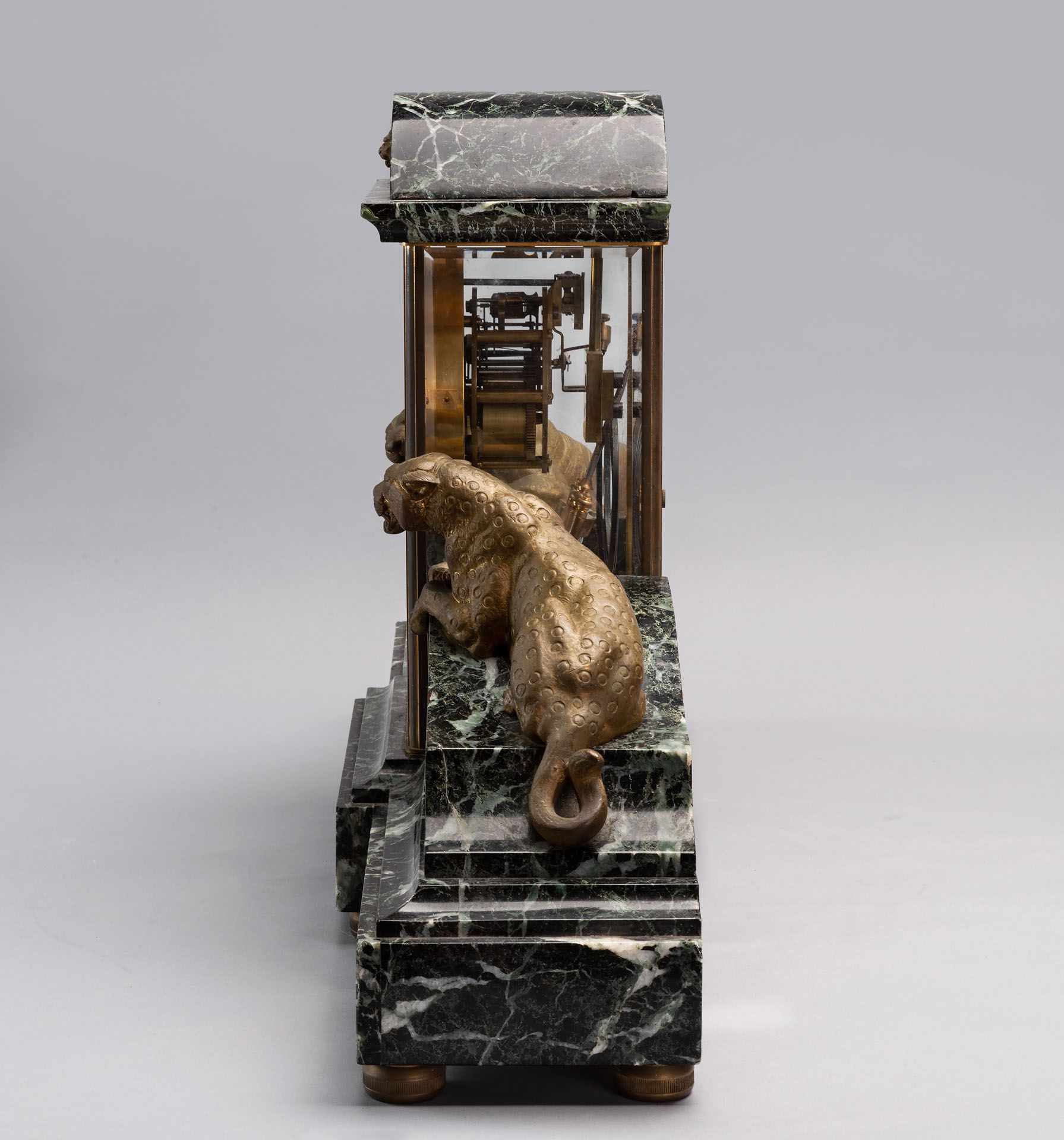 A Just Art Deco Bronze and Marble Mantel Clock, France, 1920's - Image 3 of 4