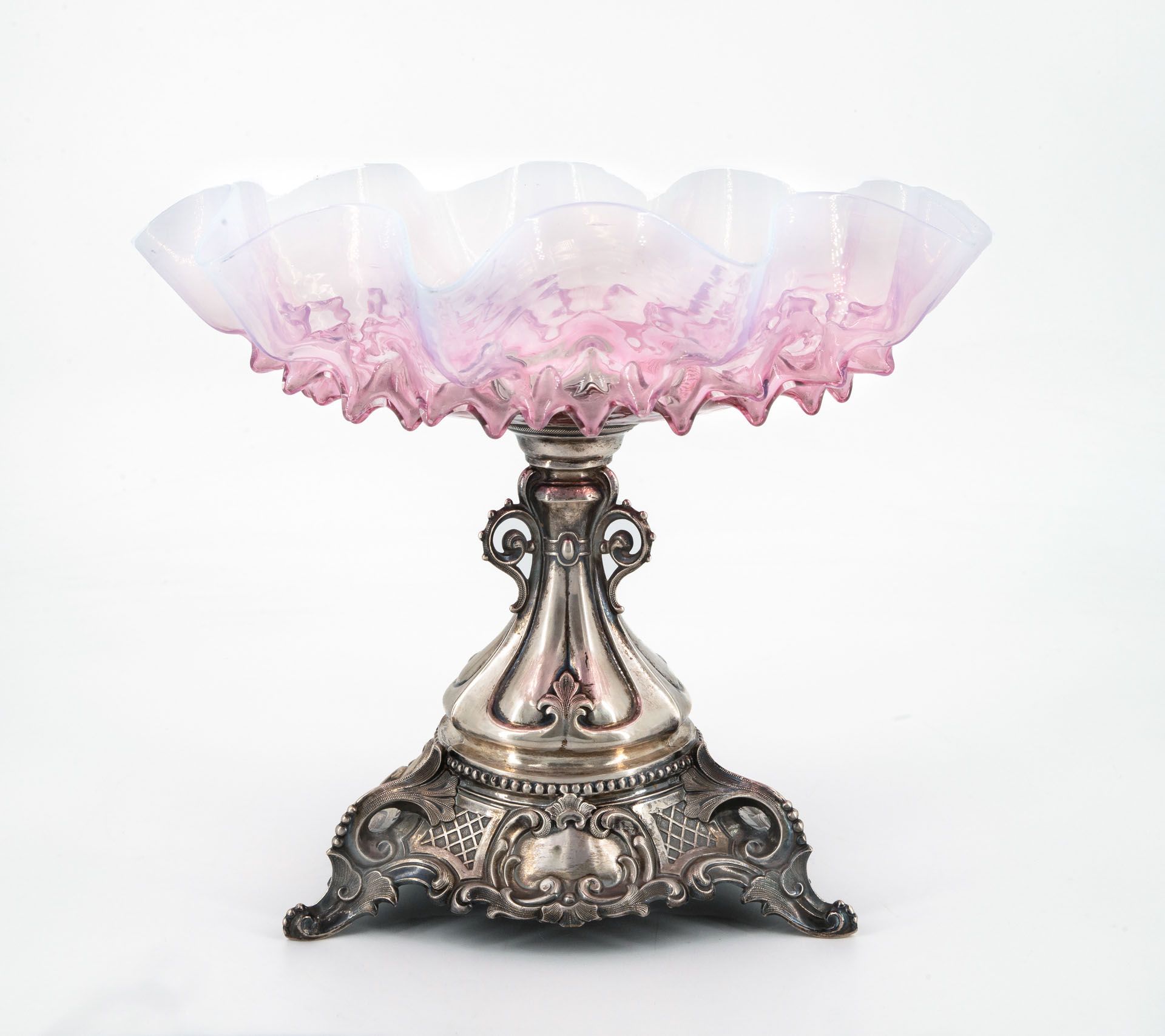 A Fine Silver and Pink Glass Centerpiece, Prob. Belgium, Late 19th Century