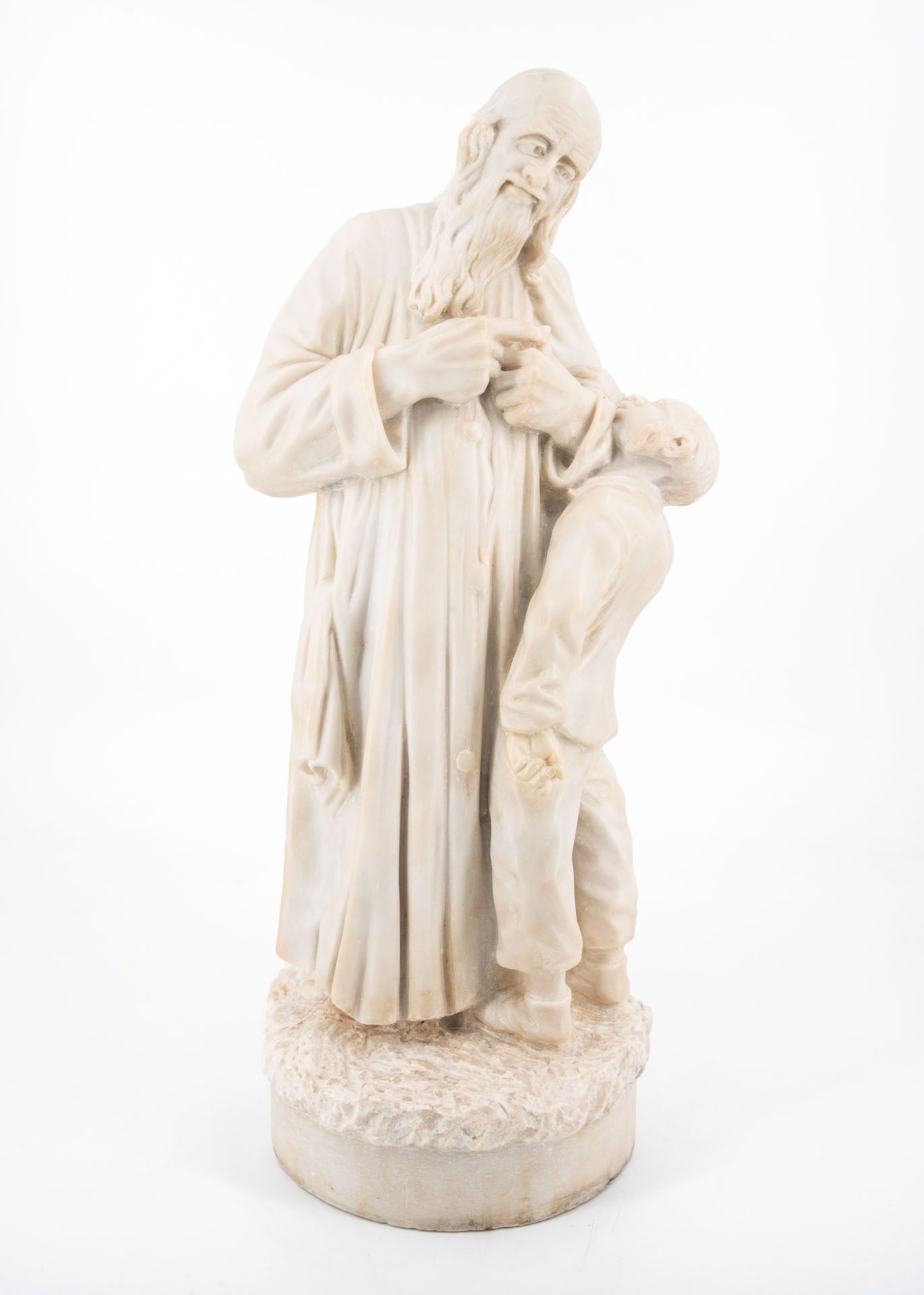 A White Marble Rabbi and Student Sculpture, Italy, 18/19th Century