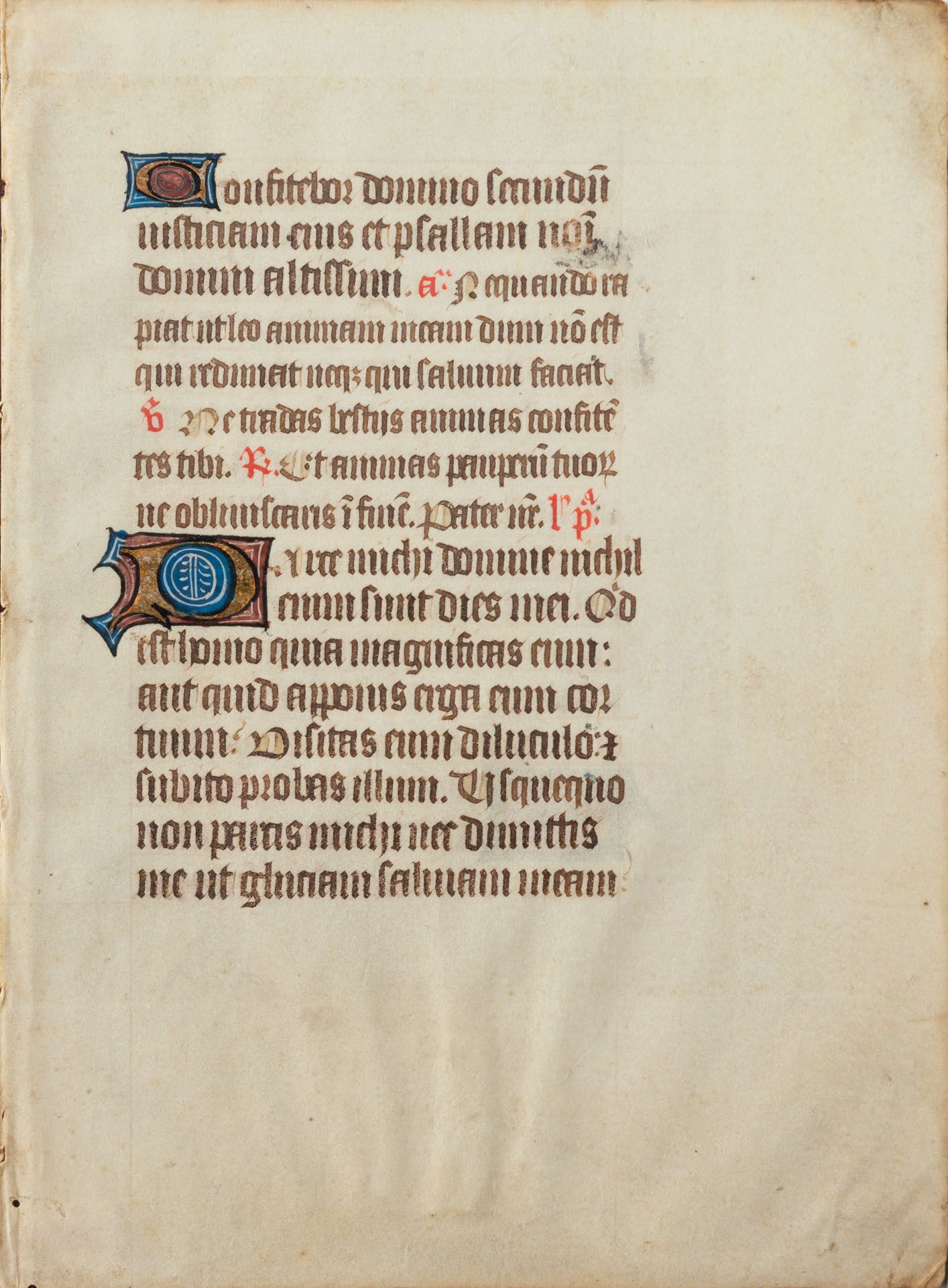 Two Double Sided Illuminated Manuscript Leaves from "Book of Hours", France, ca 1450