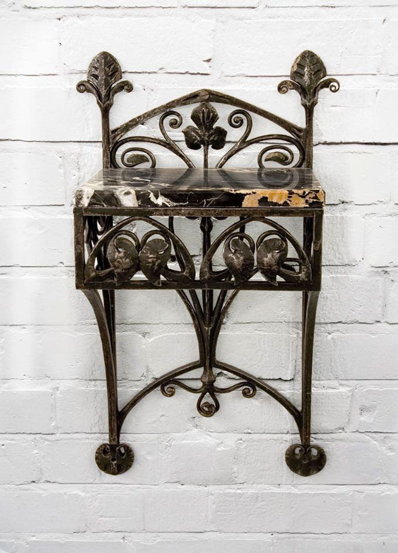 An Art Nouveau Wrought Iron and Marble Console, Circa 1900