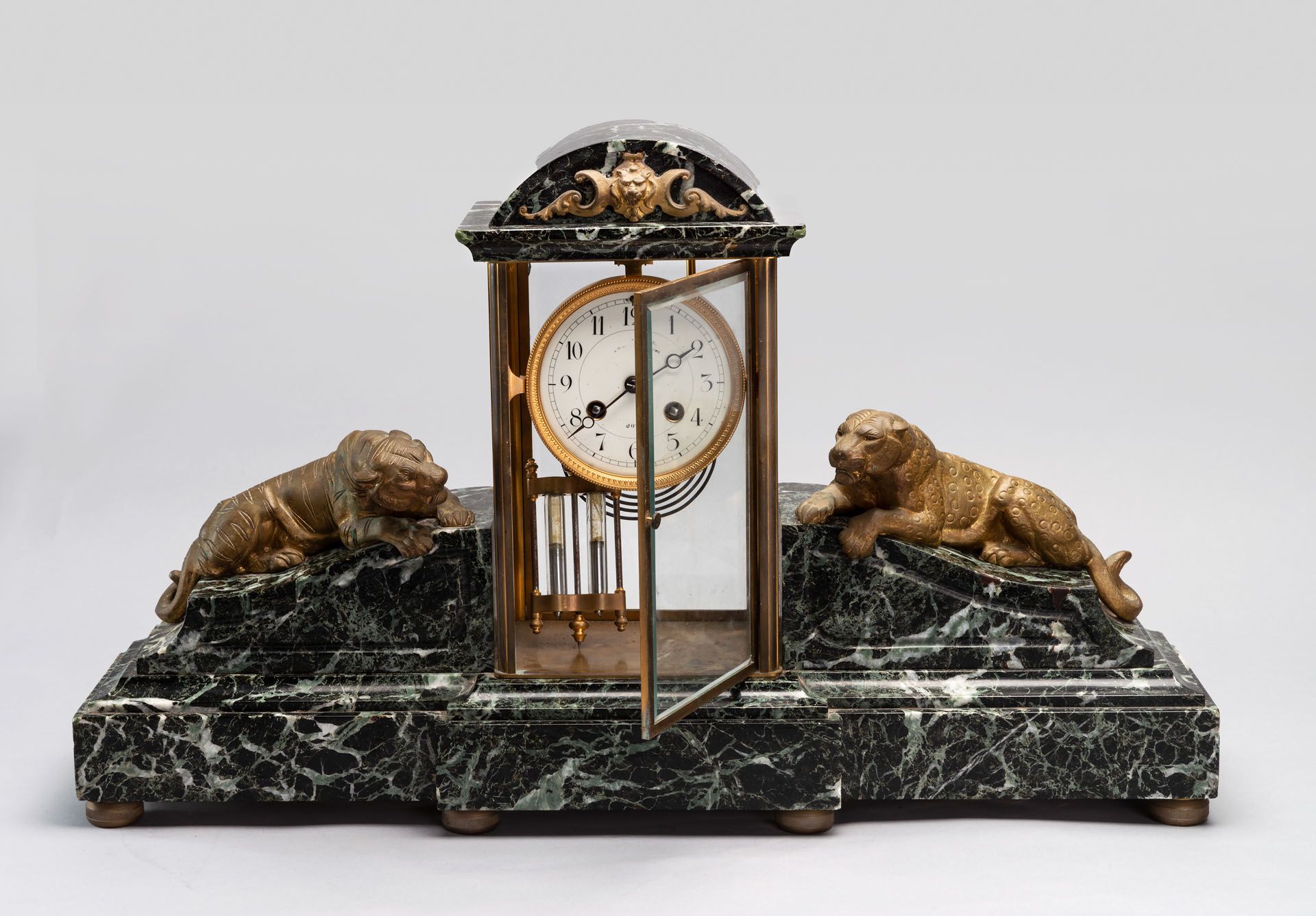 A Just Art Deco Bronze and Marble Mantel Clock, France, 1920's - Image 2 of 4