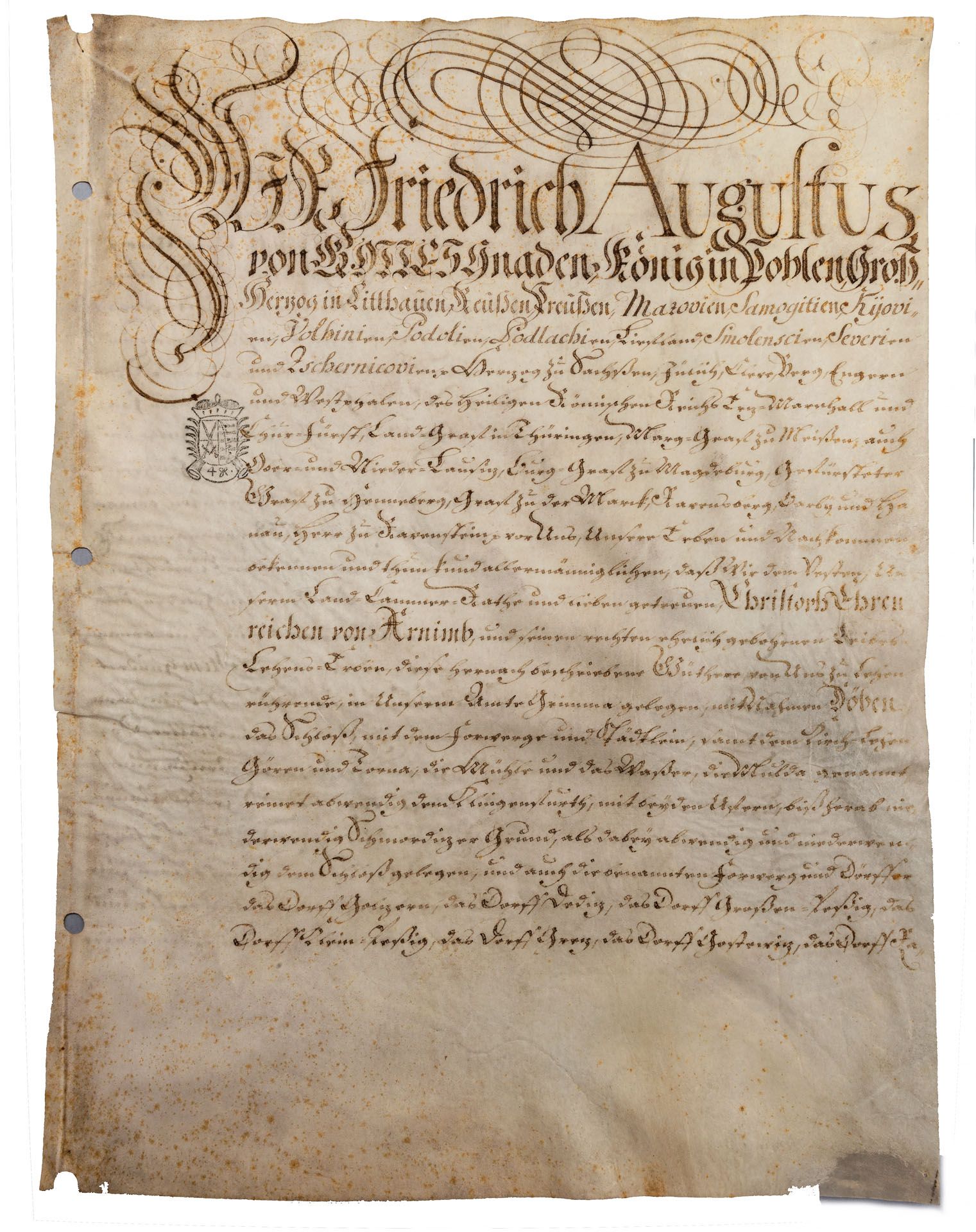 A Royal Document by Fredrich Augustus III (1696-1763) Dated 1754 on Velum - Bild 4 aus 4