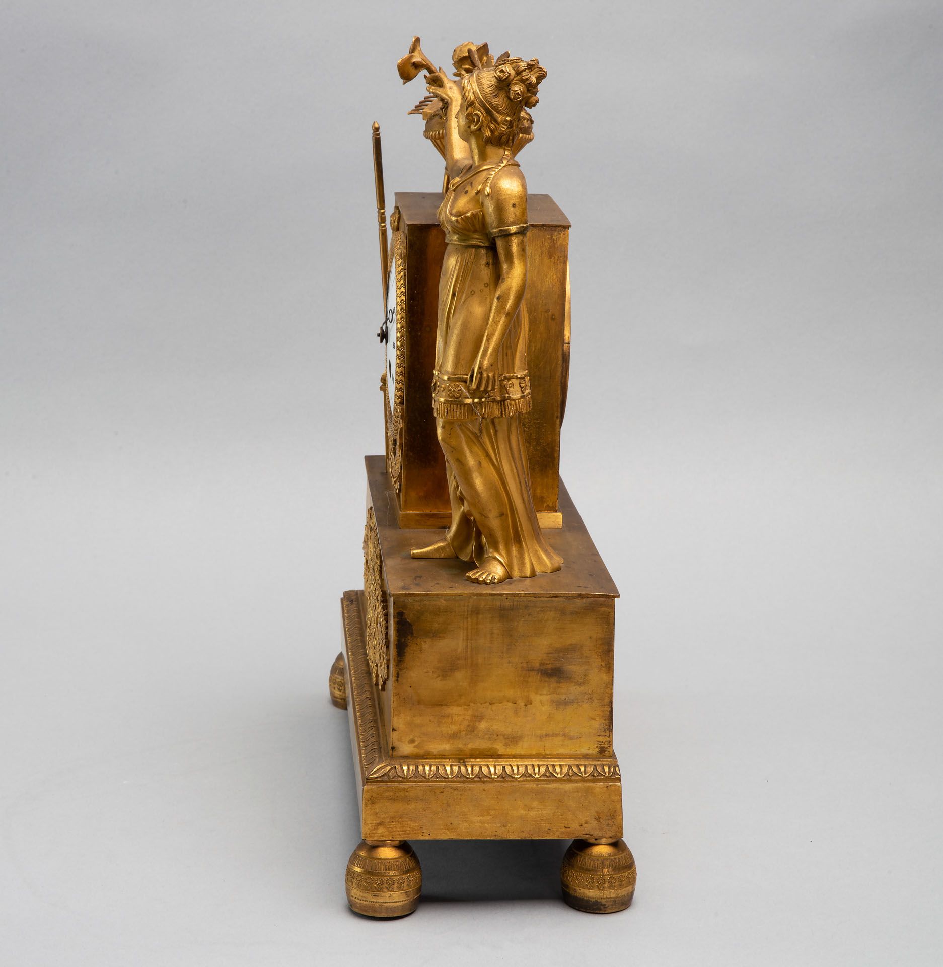 An Empire Gilt Bronze Mantel Clock, France, 19th Century - Image 3 of 5