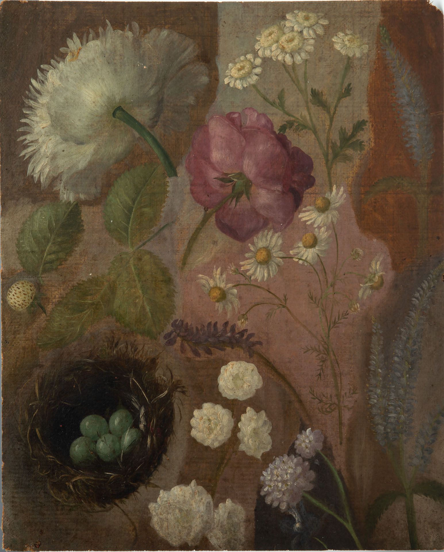 Unidentified Artist (Dutch) 18th Century, Flowers and Bird Nest