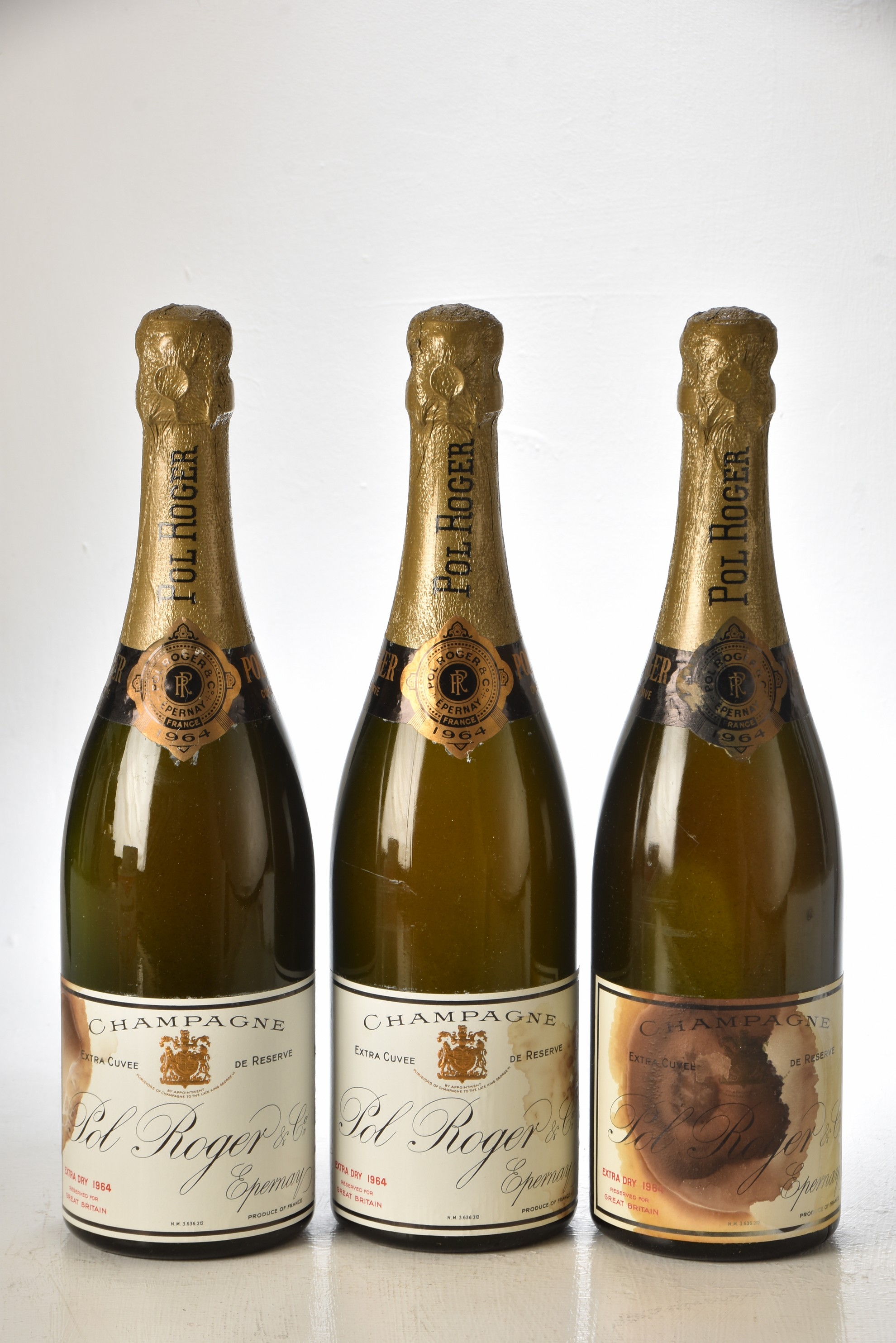 Champagne Pol Roger Champagne 1964 3 bts Stained labels