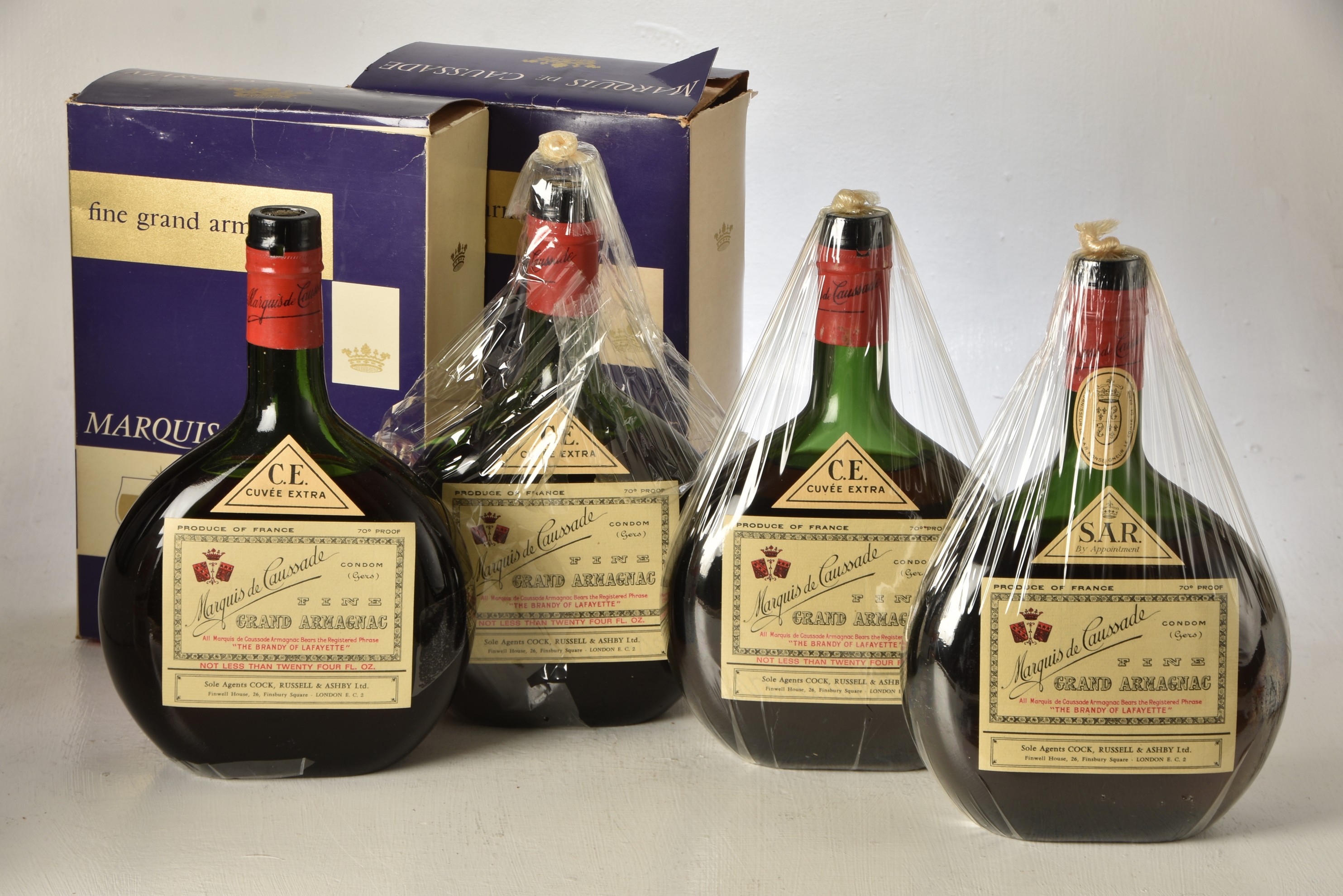 Marquis de Caussade Grand Armagnac Cuvee Extra 4 bts 1960's Bottling