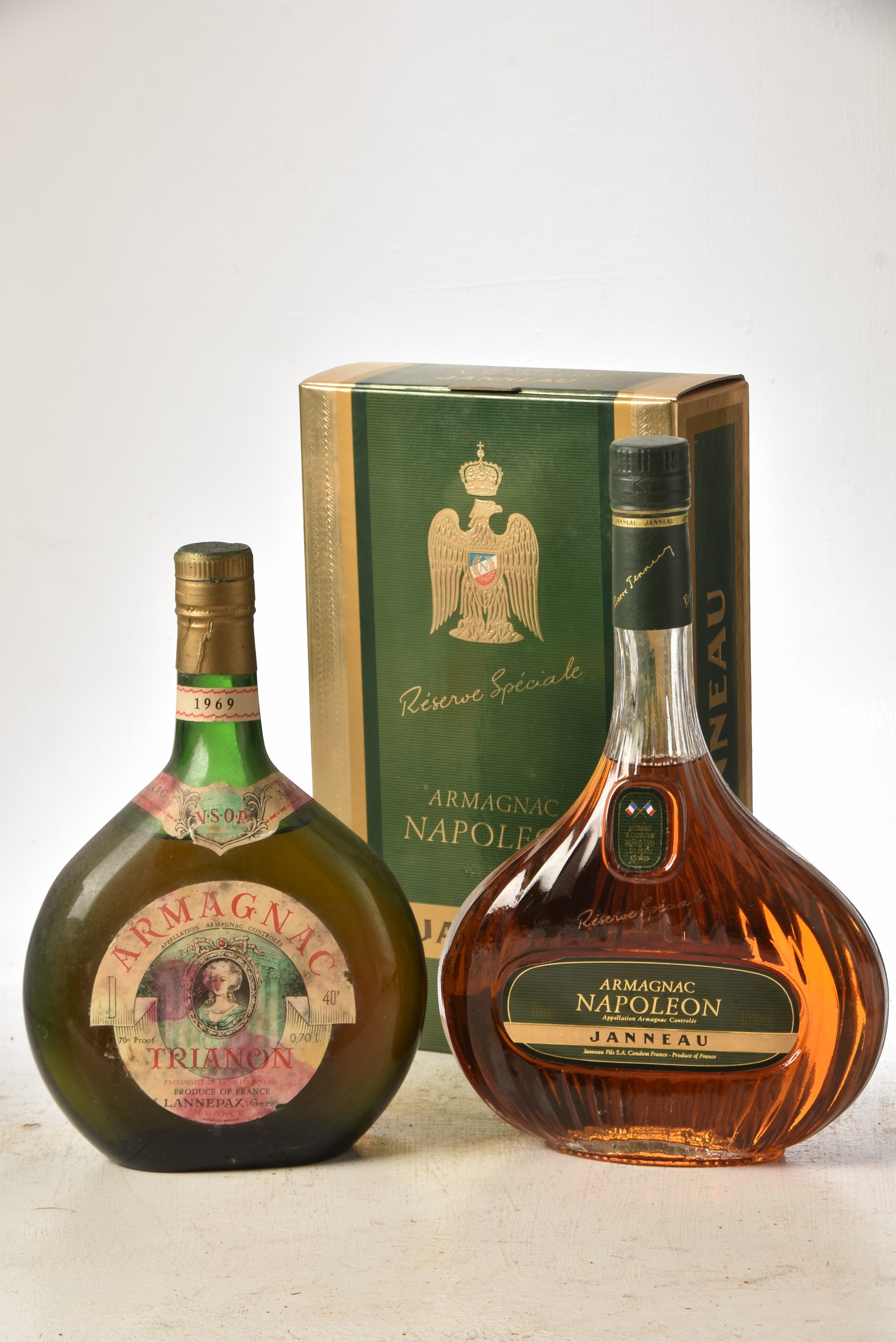 Armagnac 1969 Trianon 1 bt Janneau Armagnac Napoleon Reserve Speciale 1 bt boxed Above 2 bts