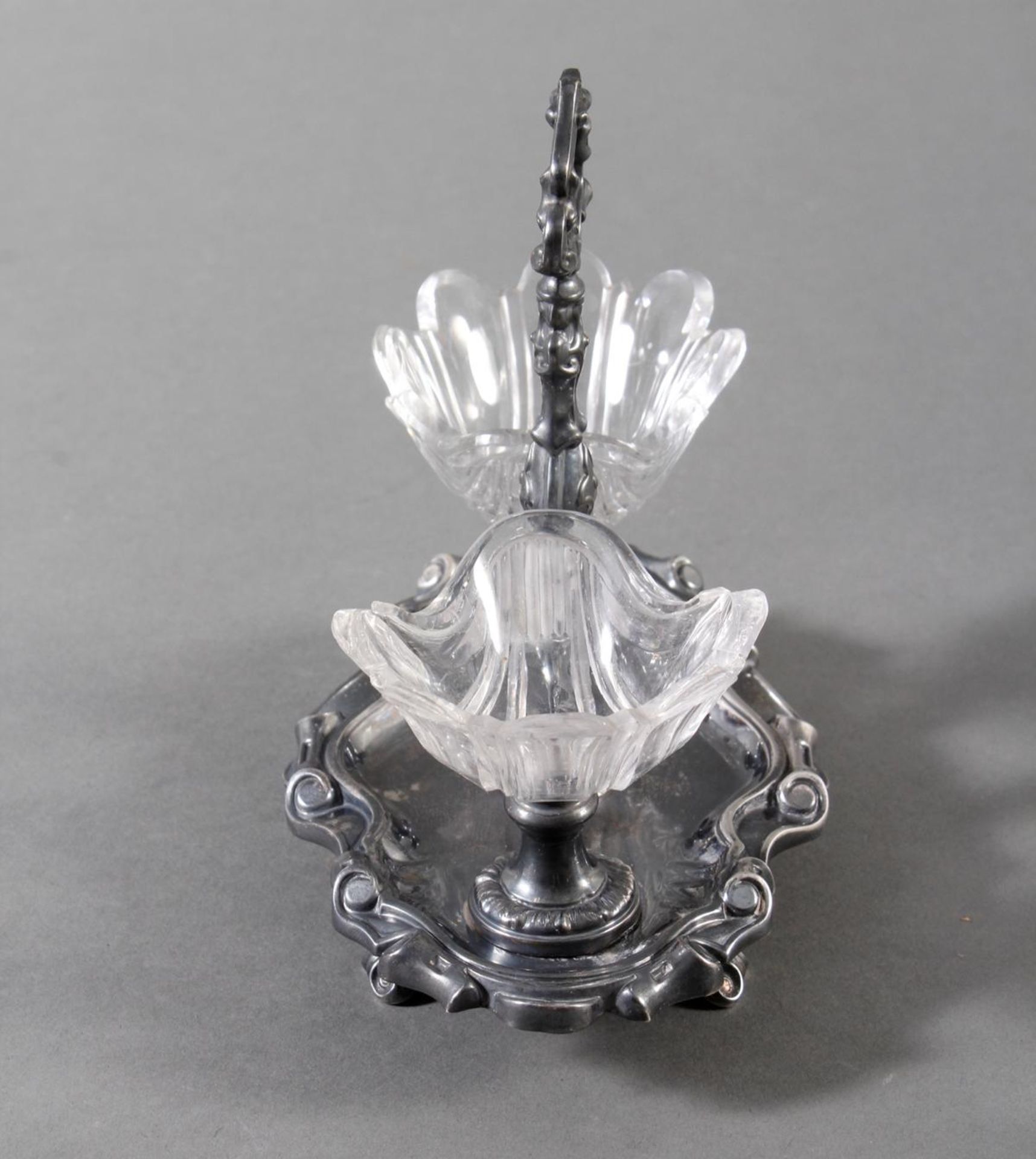 Doppelsaliere Silber mit muschelförmigen Glasschälchen, Frankreich - Bild 3 aus 10