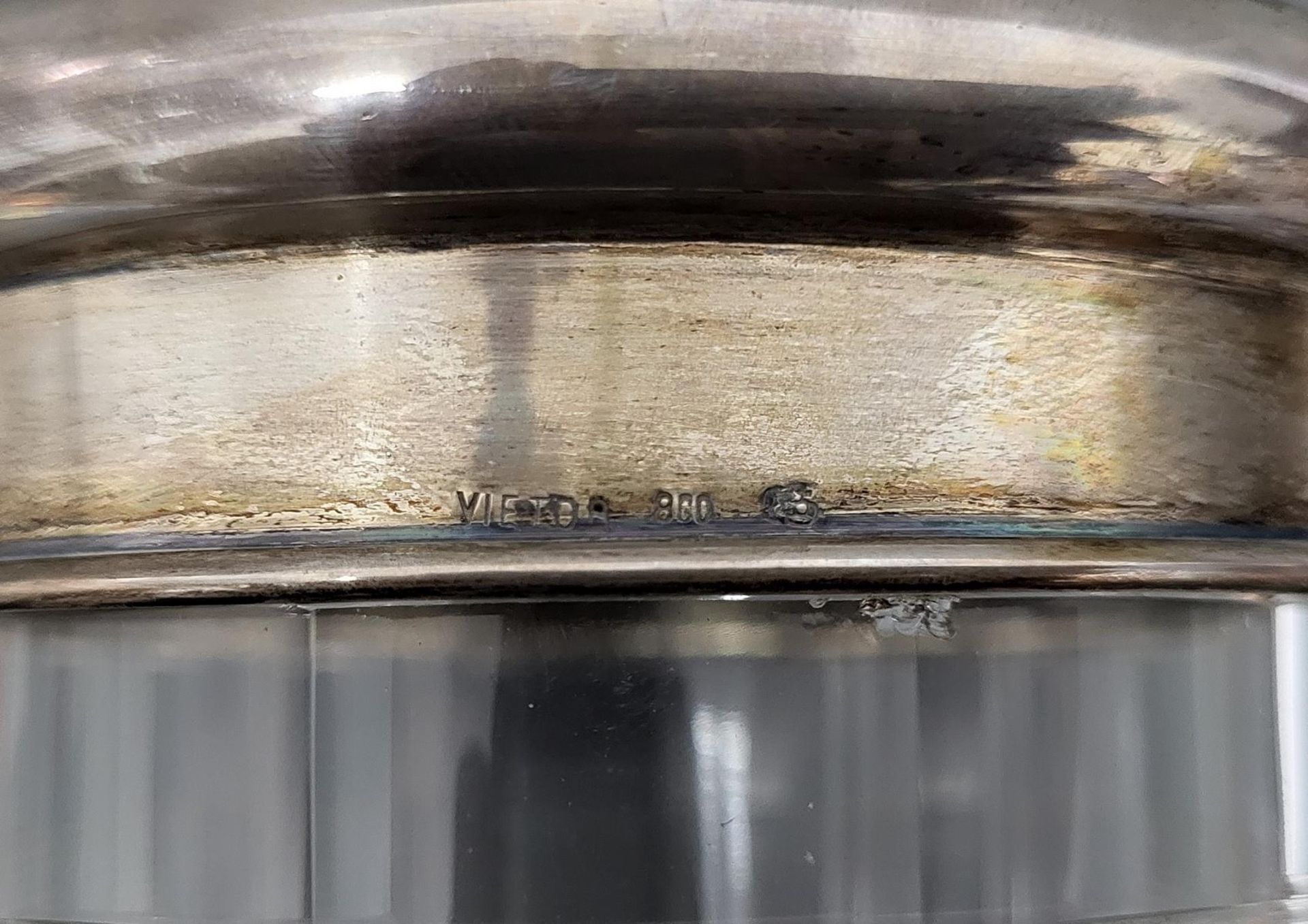 Rundes Kristallgefäß mit Silberdeckel und Gravur - Bild 4 aus 5