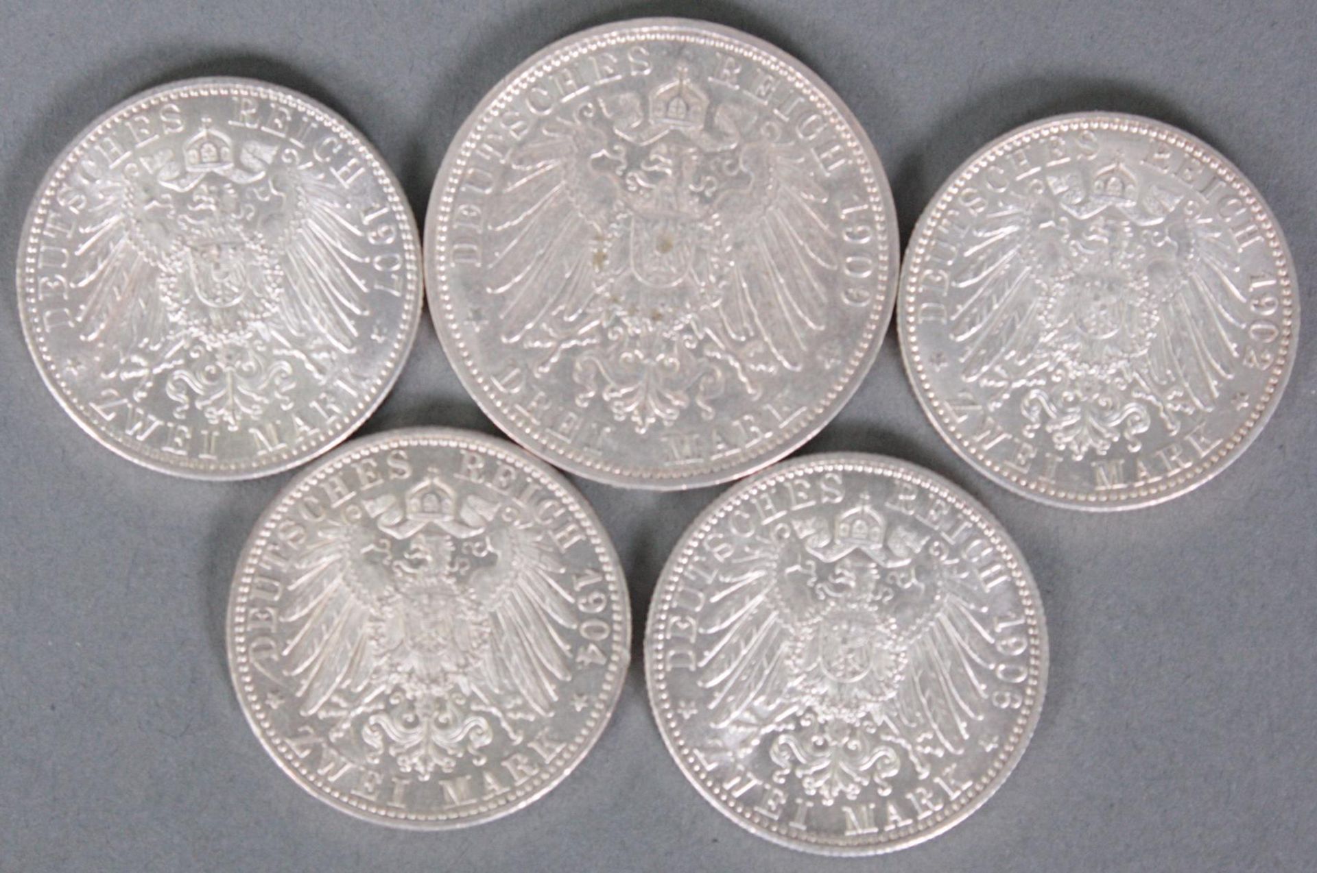 Baden, 5 Münzen, 3 Mark und 2 Mark - Image 2 of 2