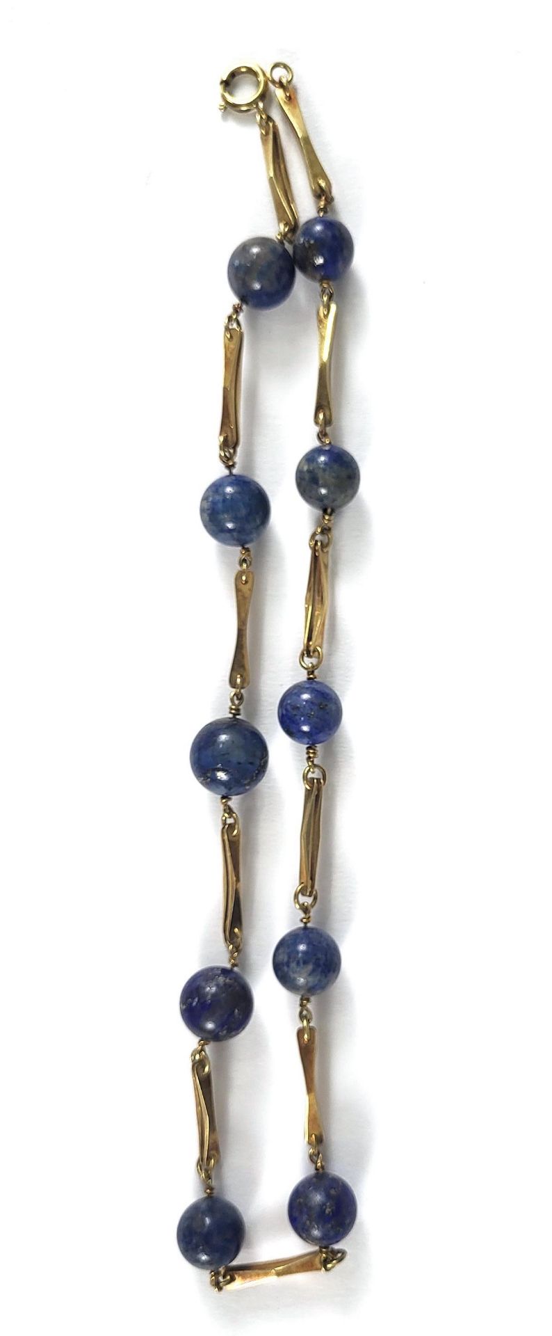 Halskette mit Lapislazuli Perlen und 14 kt Goldkette - Image 2 of 2